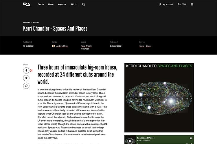 Resident Advisor Kerri Chandler page screenshot